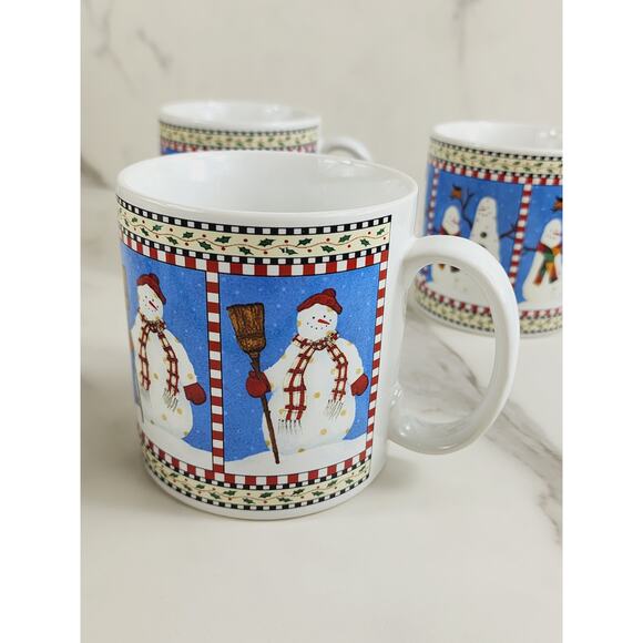 Oneida Sakura Coffee Mug Tea Cup Snowman 3 1/2" Debbie Mumm Stoneware x4 Vintage - Picture 5 of 12